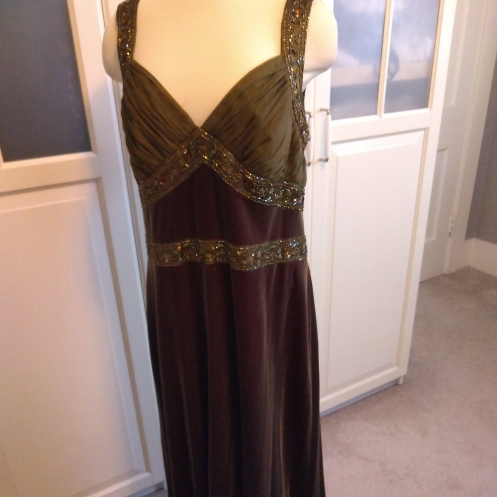 Talbots Olive Green Beaded/Velvet Gown 16